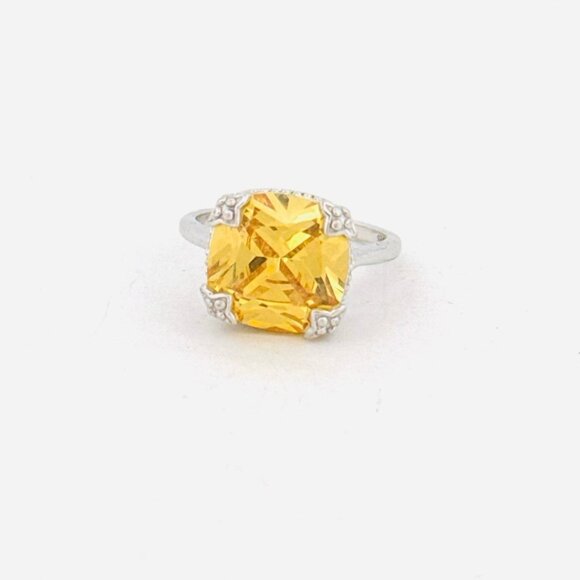 Vintage Style Yellow Cubic Zirconia Ring Sterling Silver 925 Size 6.75 Filigree - Picture 1 of 11